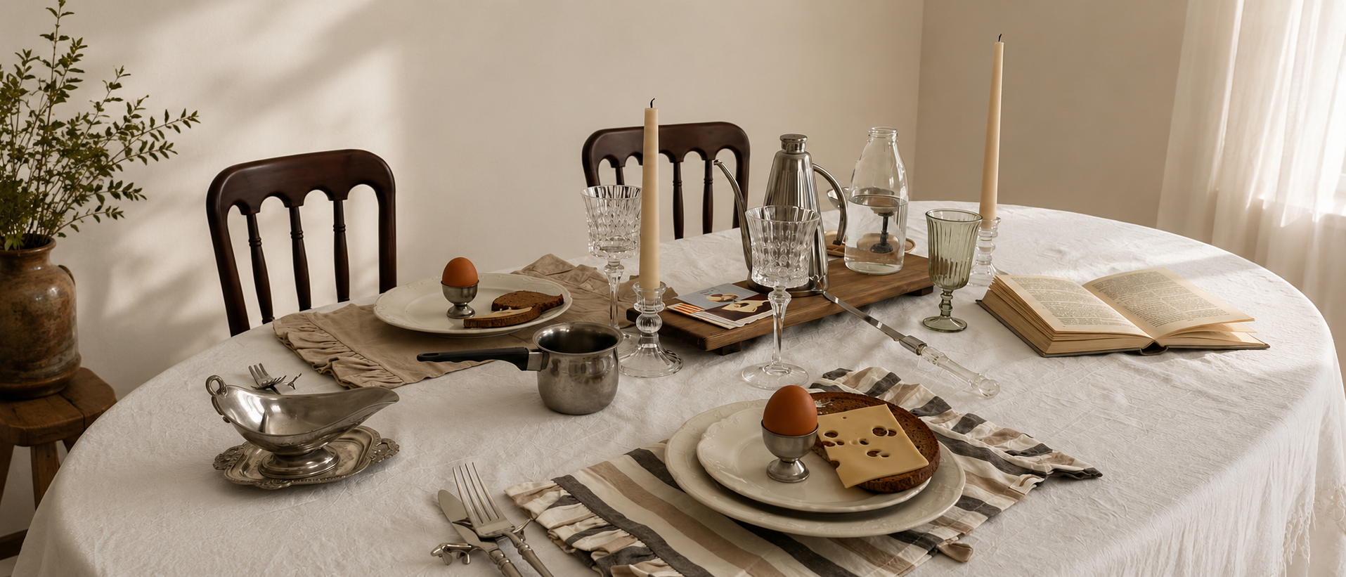 Plates arranged on a relaxed table