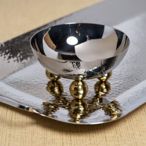 Polished Nickel Condiment Bowl with Gold Feet